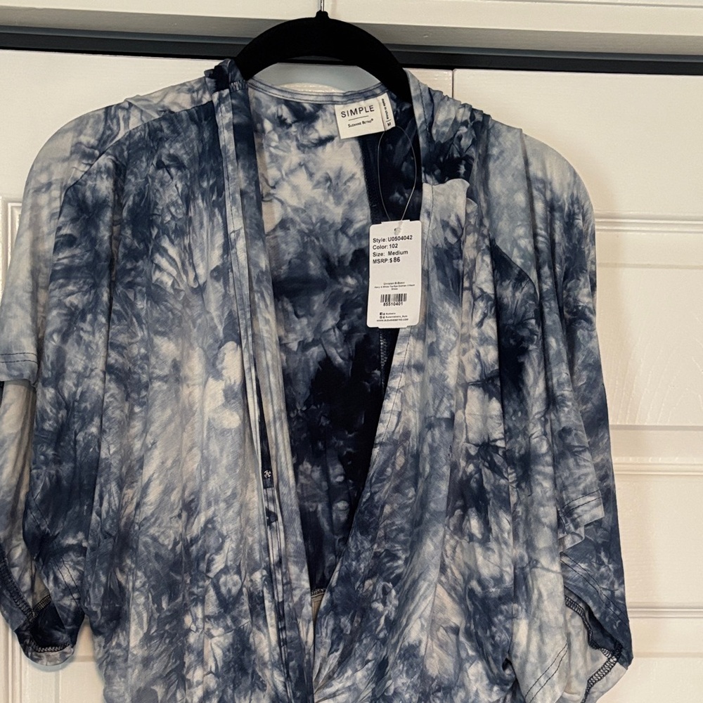 Simple Blue and White Tie-Dye Kimono Style Dress
